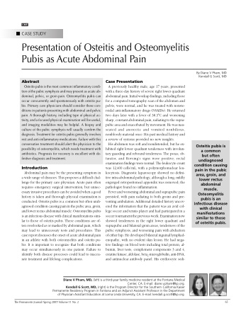 Presentation of Osteitis and Osteomyelitis  Pubis as Acute Abdominal Pain  By Diane V Pham, MD