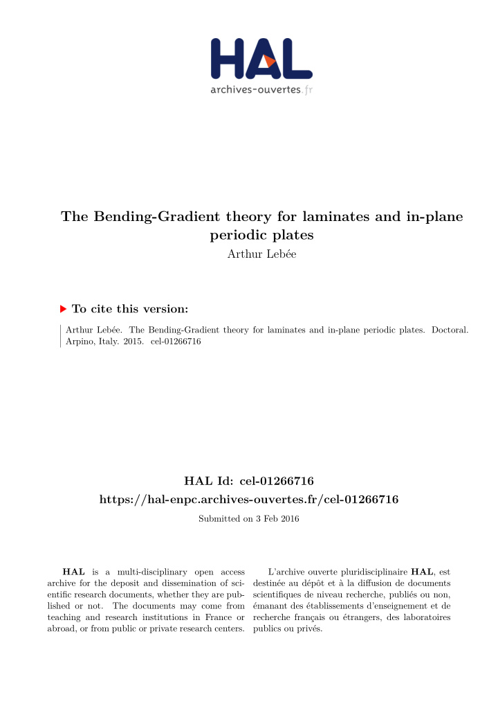 periodic plates the bending gradient theory for laminates