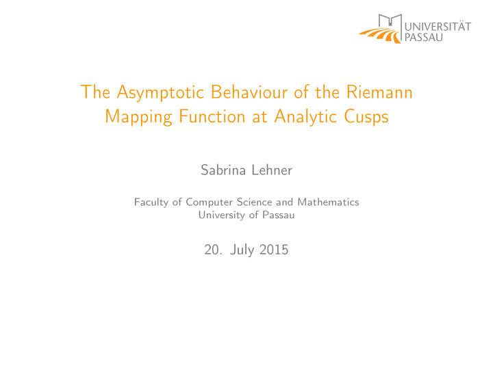 the asymptotic behaviour of the riemann mapping function