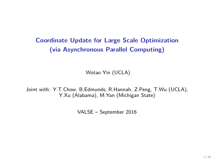 coordinate update for large scale optimization via