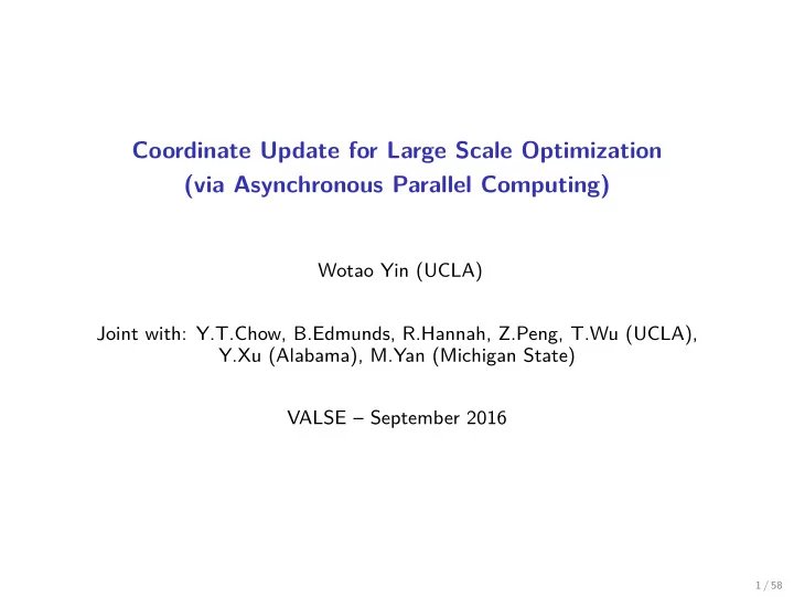 coordinate update for large scale optimization via