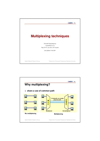 Multiplexing techniques  Surasak Sanguanpong  nguan@ku.ac.th  http://www.cpe.ku.ac.th/~nguan  Last