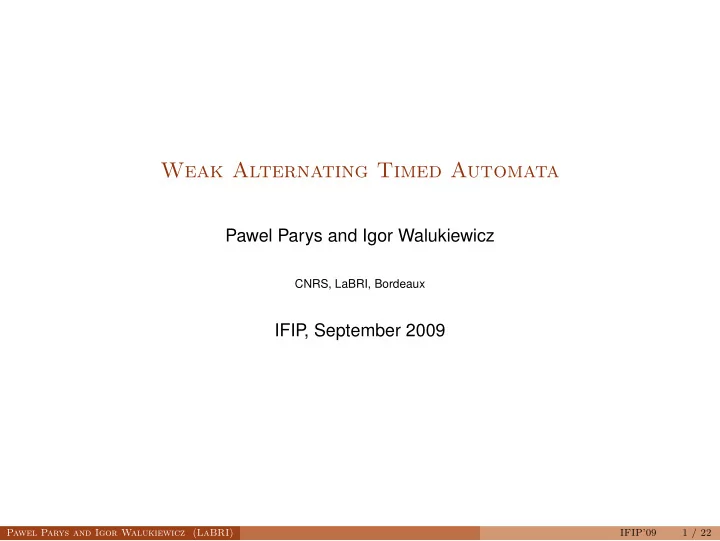 weak alternating timed automata