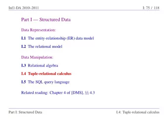 Part I  Structured Data  Data Representation: I.1 The entity-relationship (ER) data model I.2