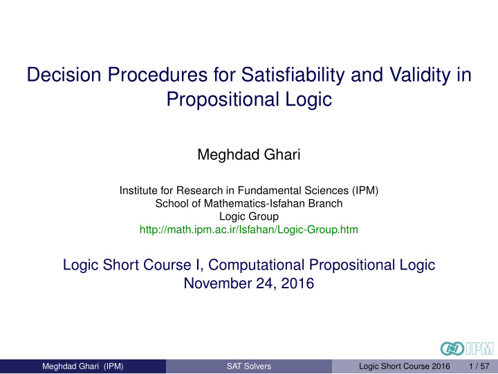 decision procedures for satisfiability and validity in
