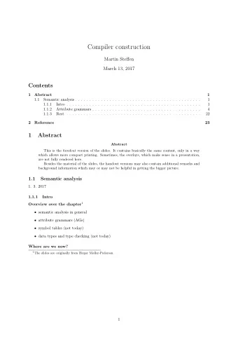 Compiler construction  Martin Steffen  March 13, 2017  Contents  1  Abstract  1  1.1  Semantic