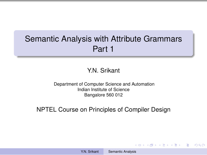 semantic analysis with attribute grammars part 1