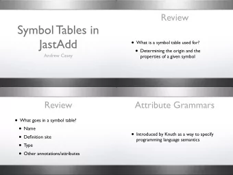 Symbol Tables in  JastAdd  What is a symbol table used for?  Determining the origin and the