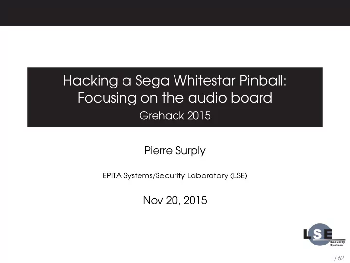 hacking a sega whitestar pinball focusing on the audio