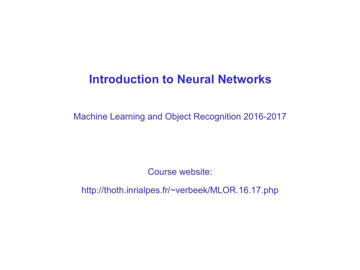 introduction to neural networks