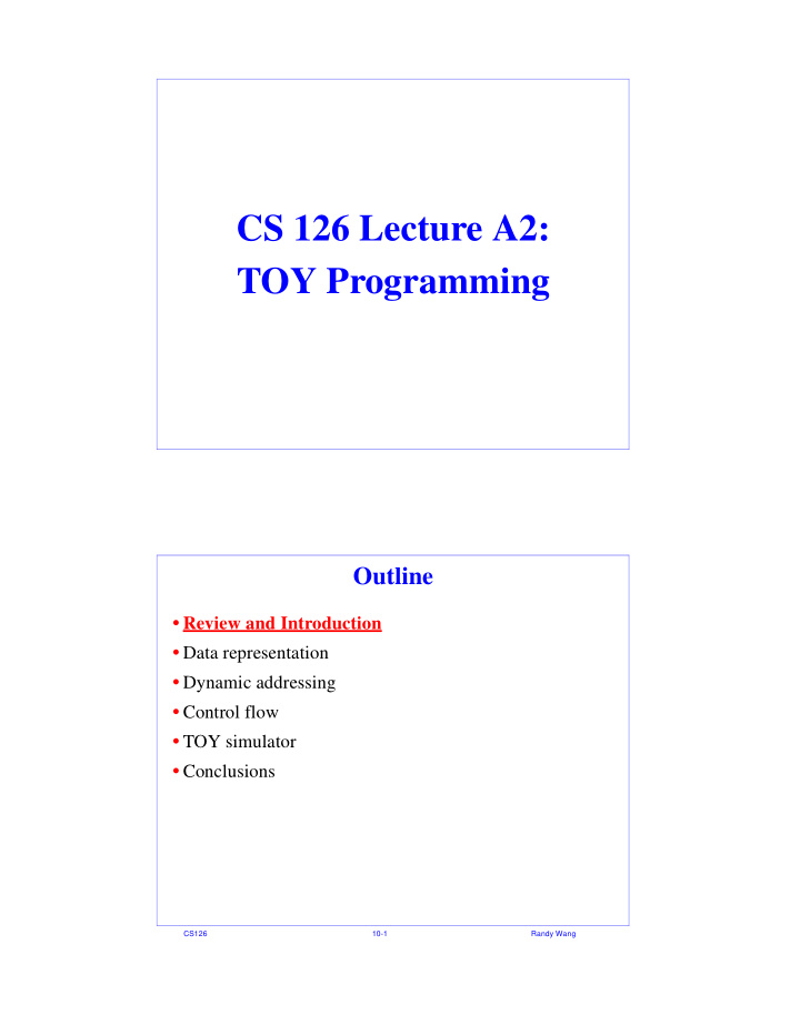 cs 126 lecture a2 toy programming