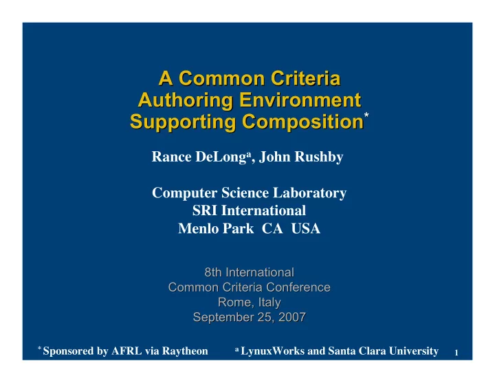 a common criteria a common criteria authoring environment