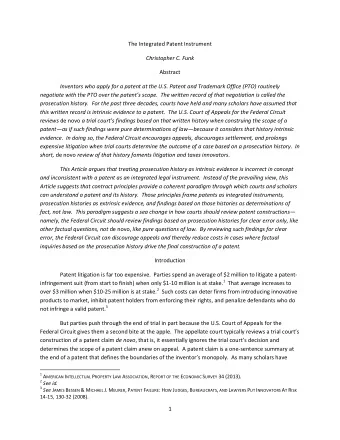 The Integrated Patent Instrument Christopher C. Funk Abstract Inventors who apply for a patent at