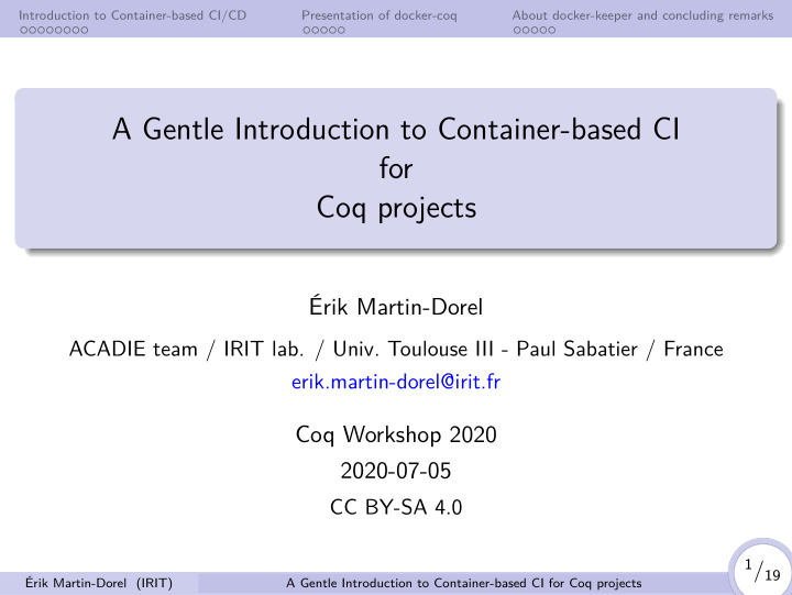 a gentle introduction to container based ci for coq