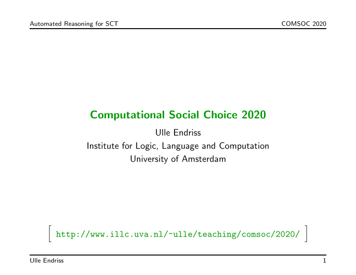 computational social choice 2020