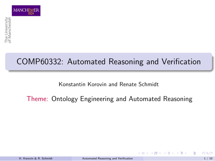 comp60332 automated reasoning and verification