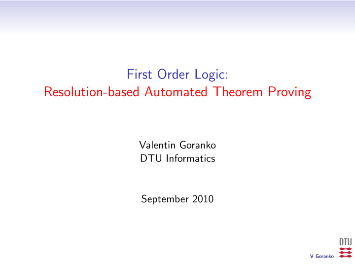 first order logic resolution based automated theorem