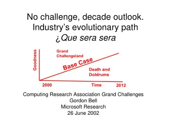 No challenge, decade outlook.  Industrys evolutionary path  Que sera sera  Grand  Goodness