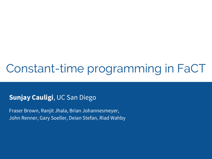 constant time programming in fact