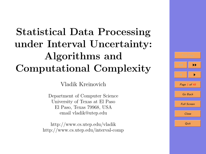 statistical data processing under interval uncertainty