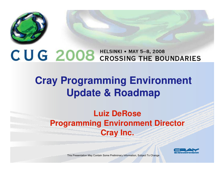 cray programming environment update roadmap
