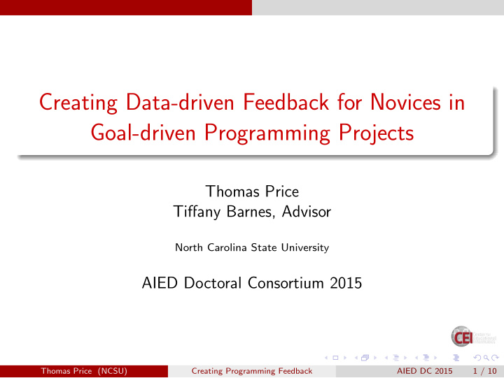 creating data driven feedback for novices in goal driven