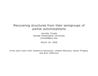 Recovering structures from their semigroups of  partial automorphisms  Jennifer Chubb  George
