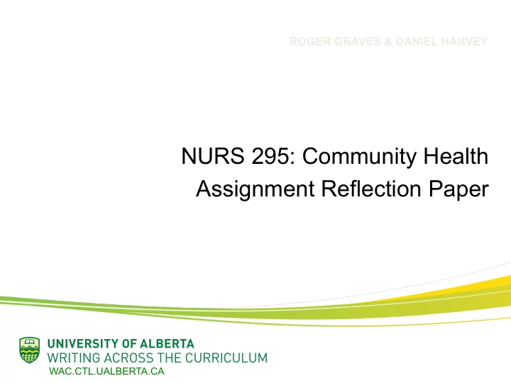 nurs 295 community health assignment reflection paper