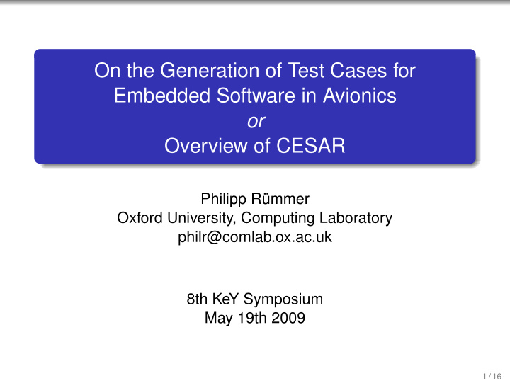 on the generation of test cases for embedded software in