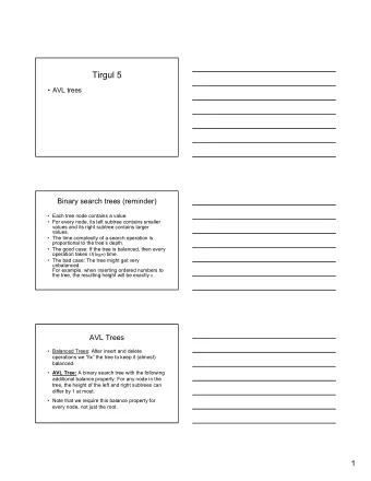 Tirgul 5   AVL trees  Binary search trees (reminder)   Each tree node contains a value.