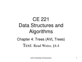 Data Structures and  Algorithms  Chapter 4: Trees (AVL Trees) Text: Read Weiss,  4.4  Izmir