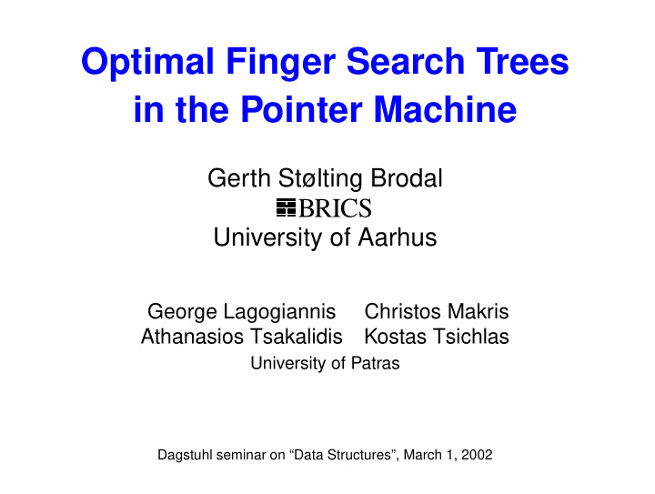 optimal finger search trees in the pointer machine