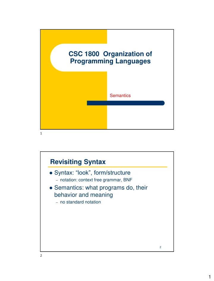 csc 1800 organization of programming languages