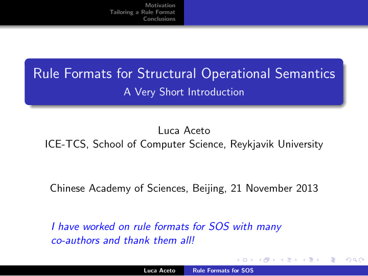 rule formats for structural operational semantics