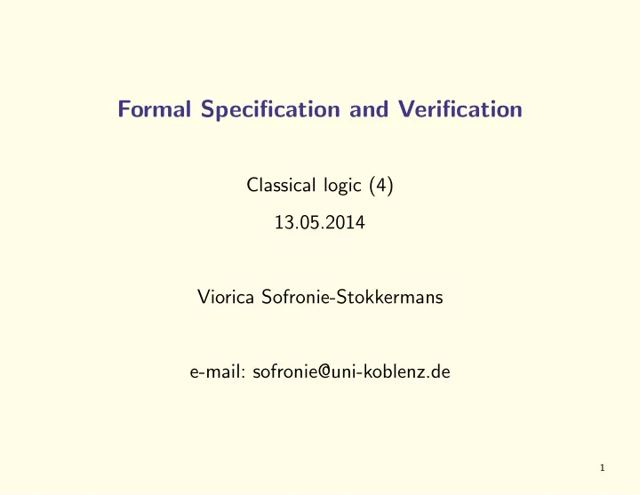formal specification and verification