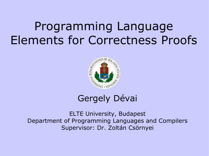 programming language elements for correctness proofs