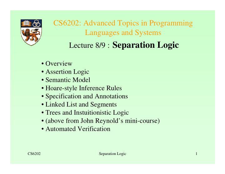 lecture 8 9 separation logic