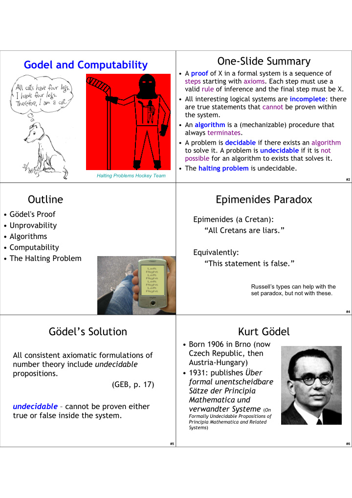 one slide summary godel and computability