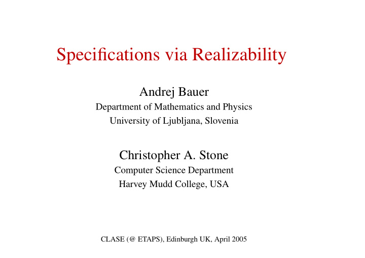 specifications via realizability
