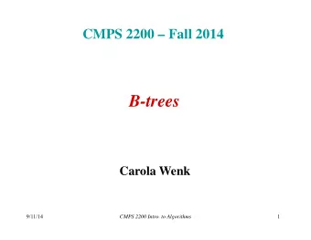 B-trees  Carola Wenk  9/11/14  1  CMPS 2200 Intro. to Algorithms  External memory dictionary Task:
