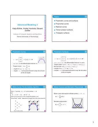 1  Properties of Bzier Curves  Important Algorithms for Bzier Curves  Affine invariance  Convex