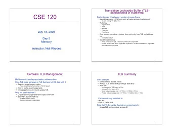 CSE 120  Cache to map virtual page numbers to page frame  Associative memory: HW looks up in all