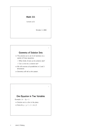 Math 211  Math 211  Lecture #11  October 3, 2000  2  Geometry of Solution Sets  Geometry of