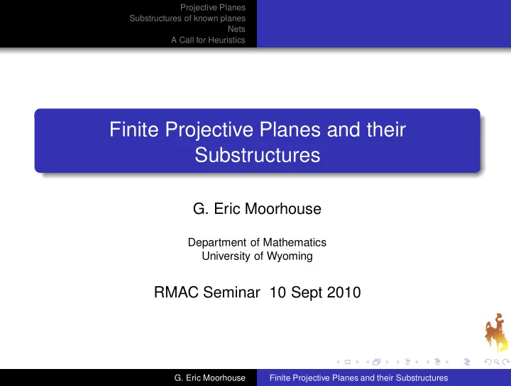 finite projective planes and their substructures