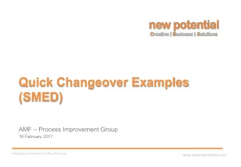 Quick Changeover Examples  (SMED)  AMF  Process Improvement Group  16 February 2017  Proprietary