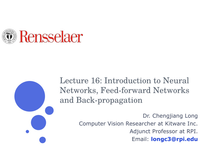 lecture 16 introduction to neural networks feed forward