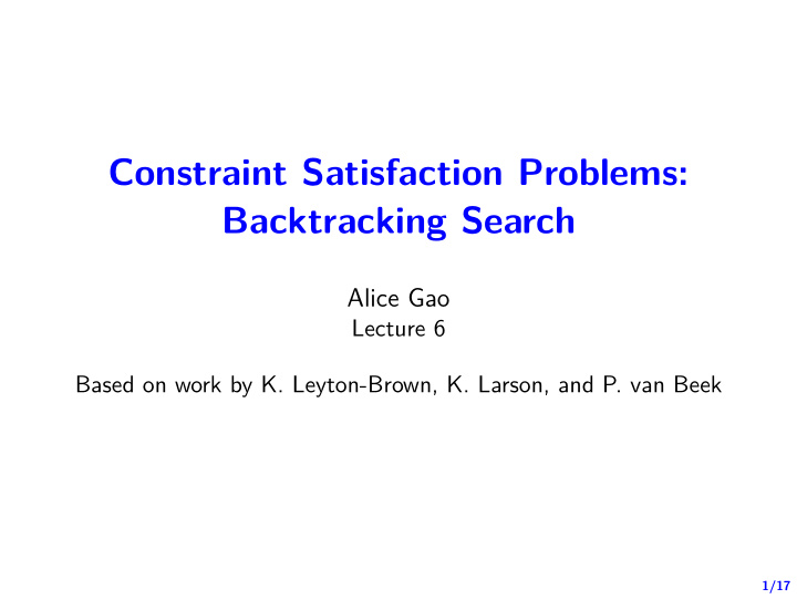 constraint satisfaction problems backtracking search