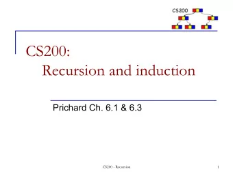 CS200:  Recursion and induction  Prichard Ch. 6.1 &amp; 6.3  CS200 - Recursion  1  CS200 -