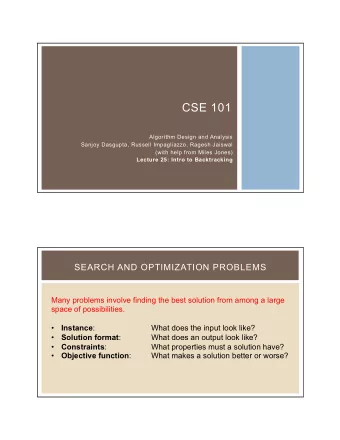 CSE 101  Algorithm Design and Analysis  Sanjoy Dasgupta, Russell Impagliazzo, Ragesh Jaiswal  (with