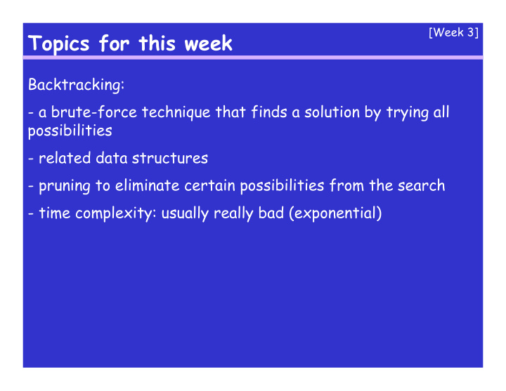 topics for this week